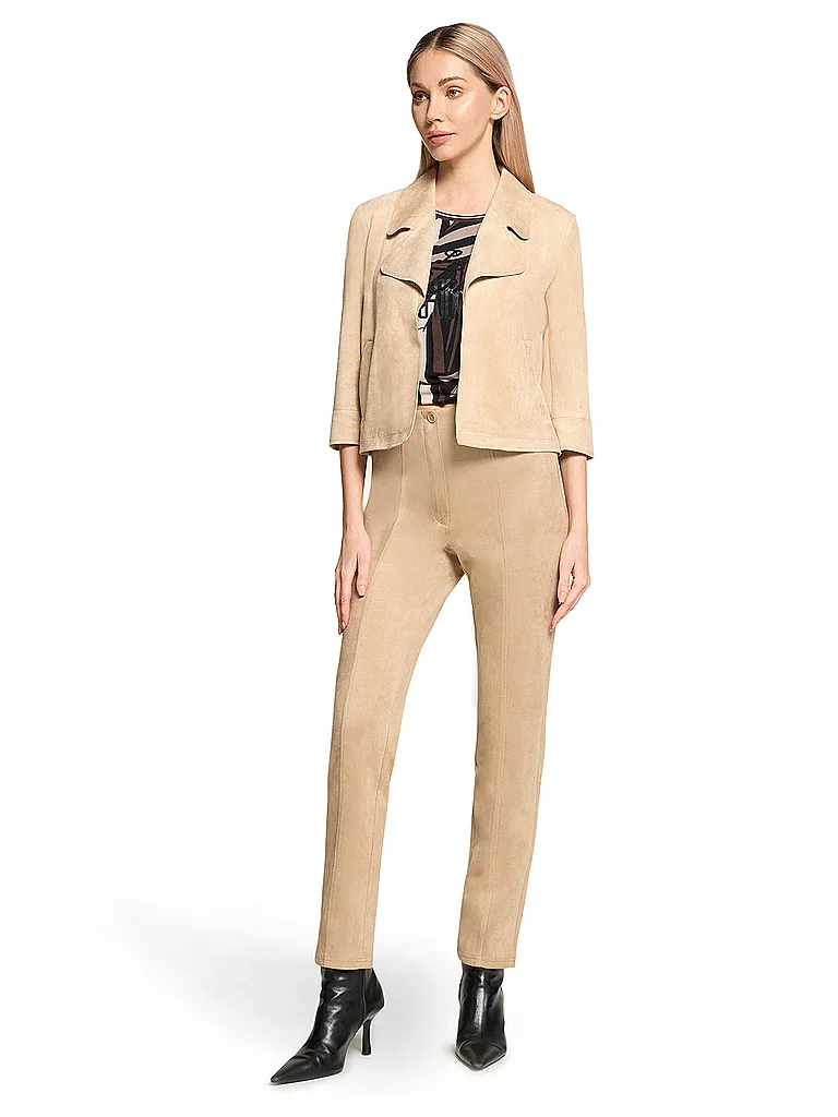 Jackenblazer BETTY BARCLAY "Damen mit Reißverschluss", Damen, Gr. 46, beige, Samt, Obermaterial: 92% Polyester, 8% Elasthan, gerade normal, Blazer 2